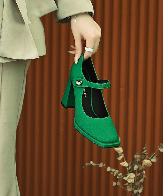 Green High Heels Faux Leather Buckle Strap Splicing