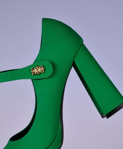 Green High Heels Faux Leather Buckle Strap Splicing