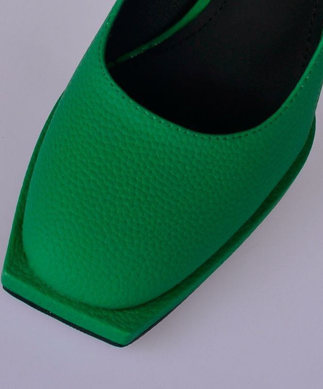 Green High Heels Faux Leather Buckle Strap Splicing