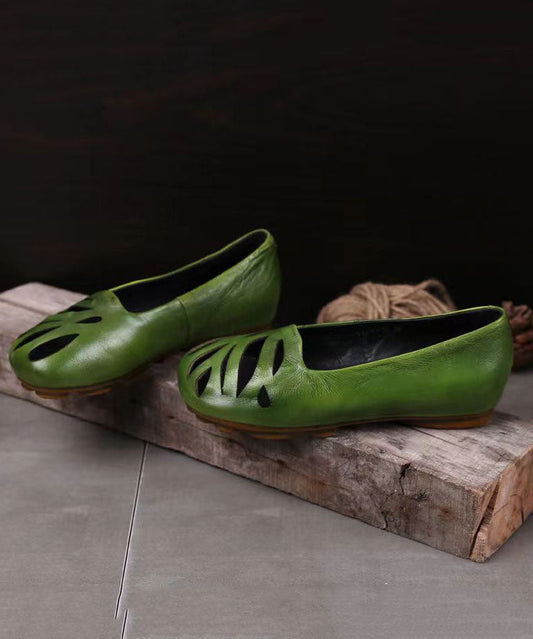 Green Hiking Sandals Comfortable Cowhide Leather Hollow Out