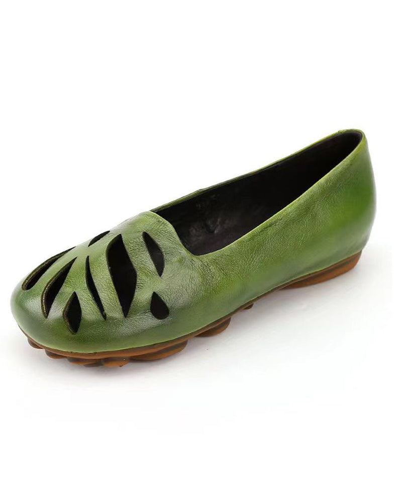 Green Hiking Sandals Comfortable Cowhide Leather Hollow Out