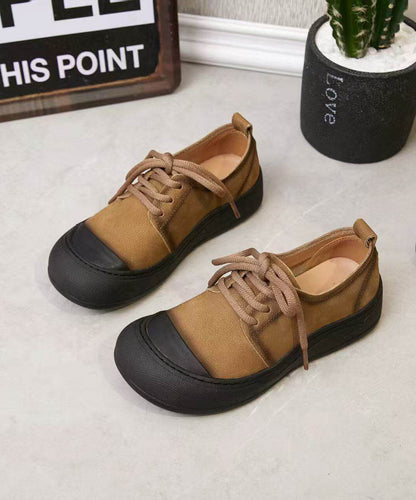 Green Lace Up Cowhide Leather Splicing Flat Feet Shoes