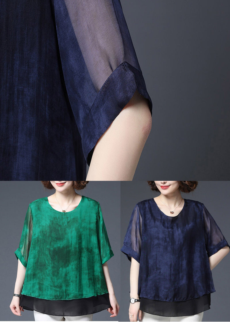 Green Layered Design Chiffon Tops Side Open Half Sleeve