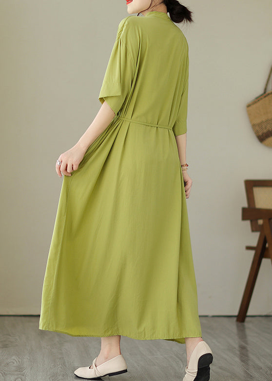 Green O-neck Button Maxi Dresses Summer
