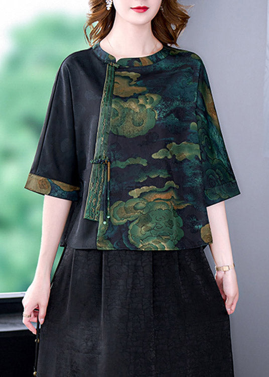 Flower3 O-Neck Print Patchwork Top Bracelet Sleeve