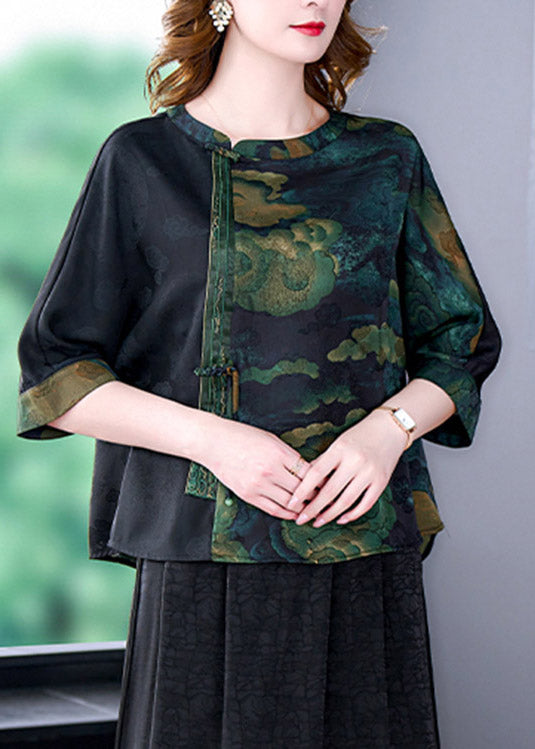 Flower3 O-Neck Print Patchwork Top Bracelet Sleeve