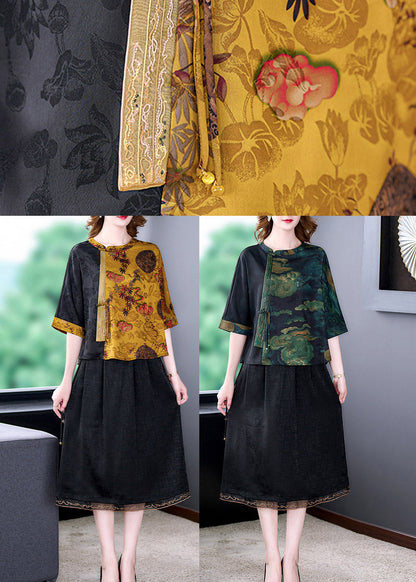 Flower3 O-Neck Print Patchwork Top Bracelet Sleeve