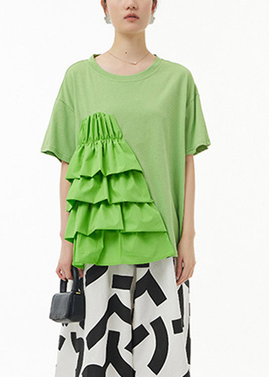 Green O-neck Top Short Sleeve
