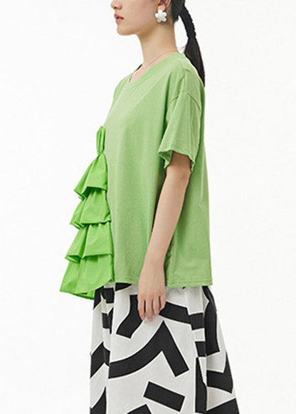 Green O-neck Top Short Sleeve