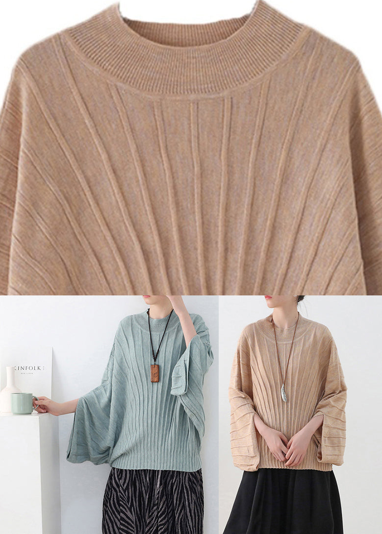 Green O-neck Woolen Knit Sweater Batwing Sleeve