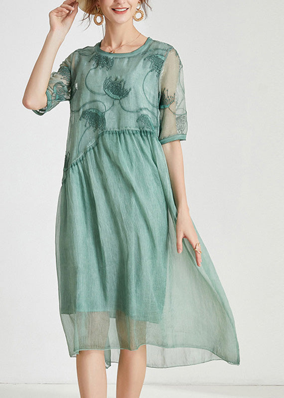 Green Patchwork Chiffon Maxi Dress Summer
