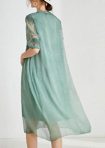 Green Patchwork Chiffon Maxi Dress Summer