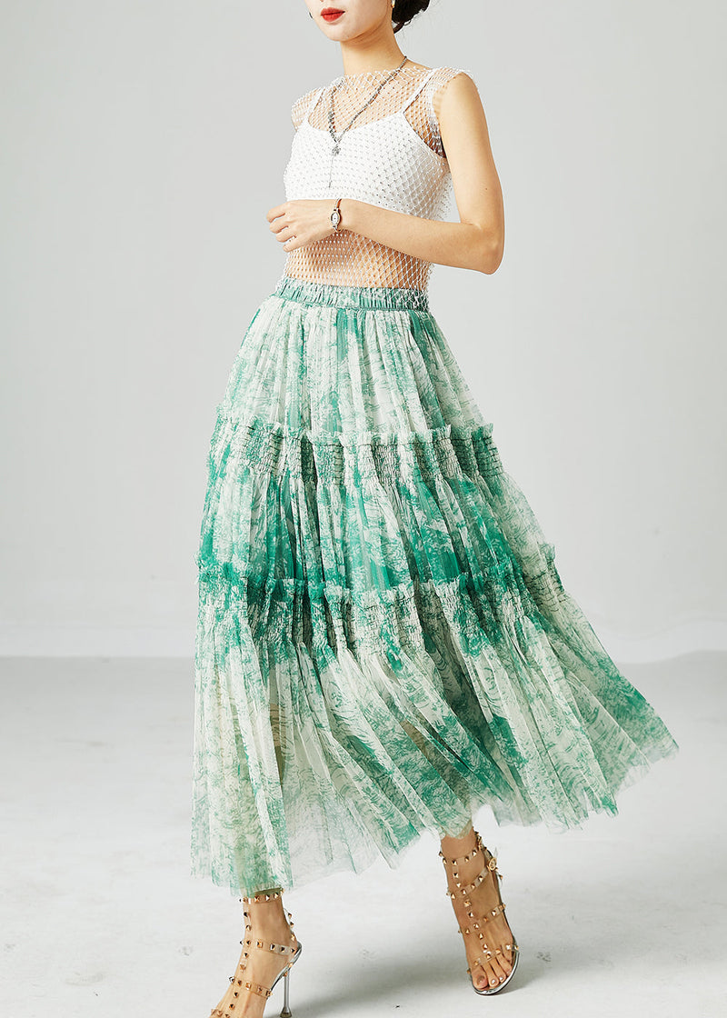 Green Patchwork Tulle Skirt Wrinkled Exra Large Hem Summer