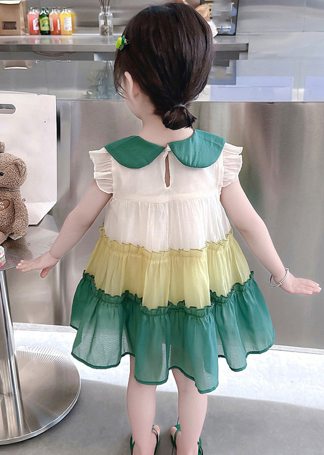 Green Peter Pan Collar Bow Cotton Mid Dresses Summer
