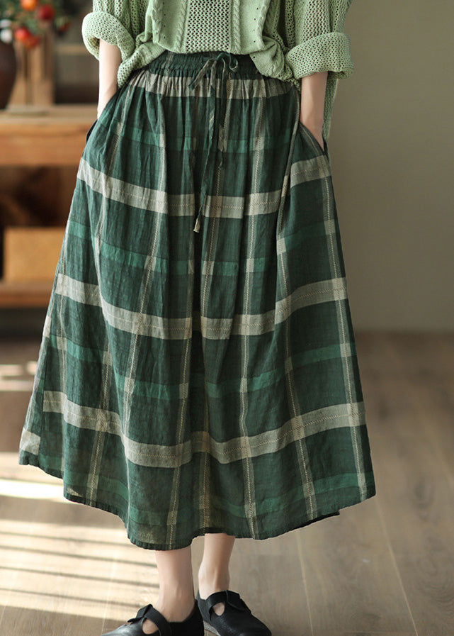Green Plaid Tie Waist a Line Skirts