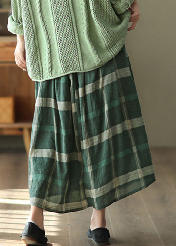 Green Plaid Tie Waist a Line Skirts