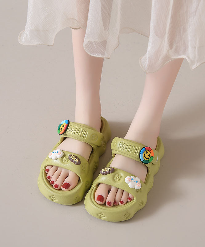 Green Platform Decorated Splicing Beach Slide Sandals