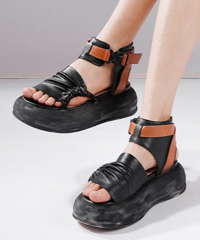 Green Platform Cowhide Leather Splicing Sandals