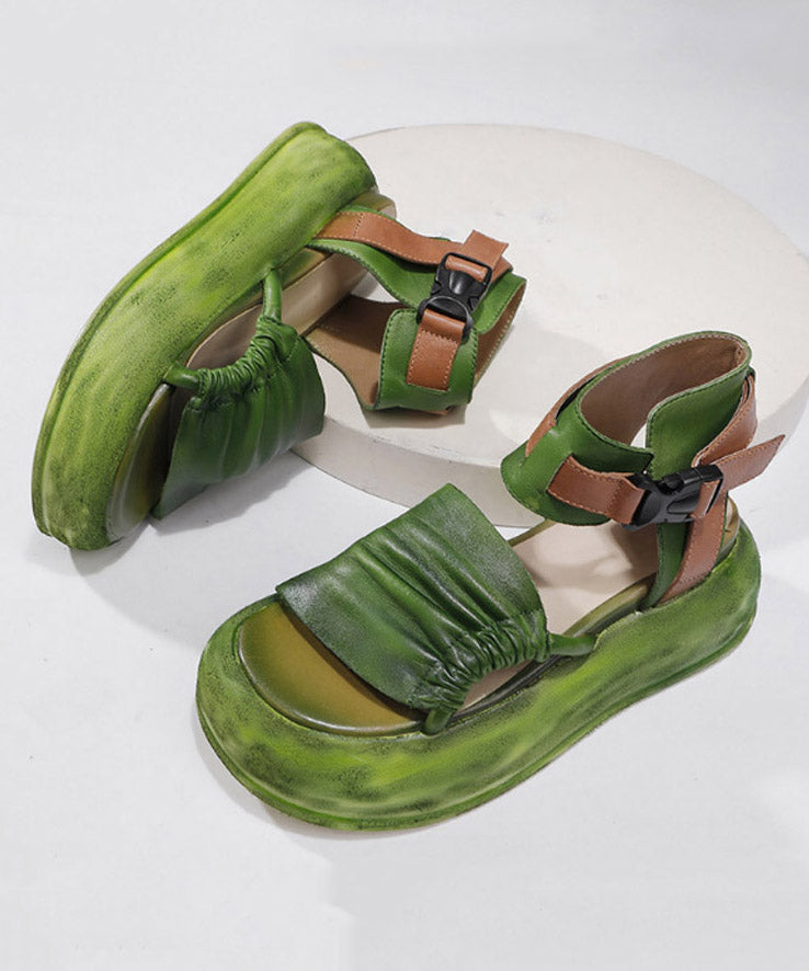 Green Platform Cowhide Leather Splicing Sandals
