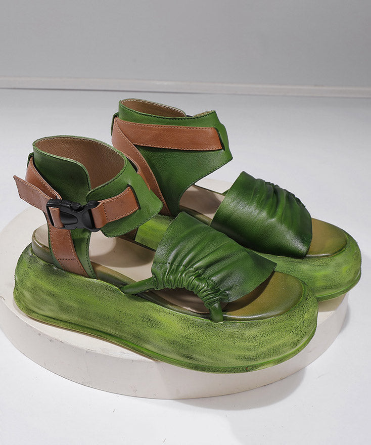 Green Platform Cowhide Leather Splicing Sandals