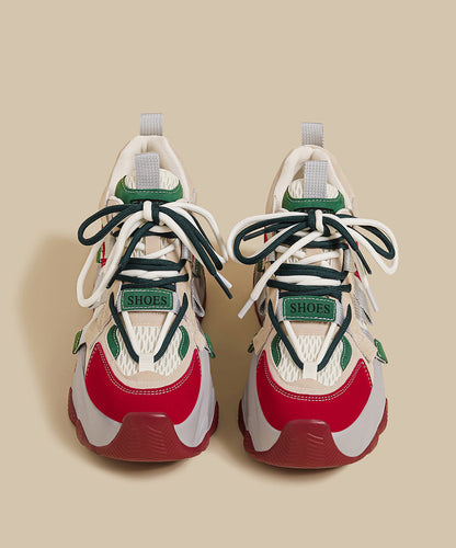 Green Platform Sport Shoes Faux Leather Soft Splicing Breathable Mesh