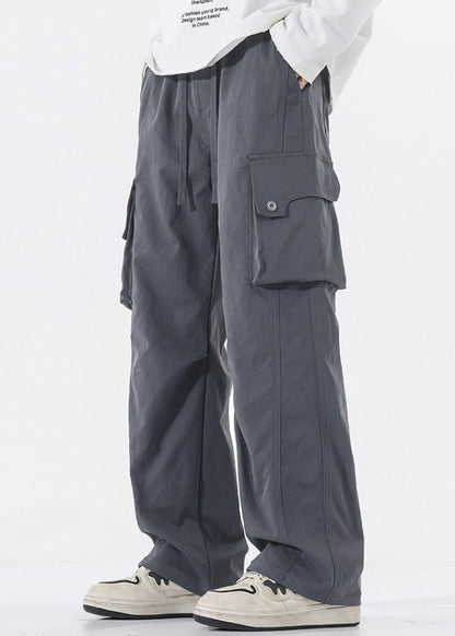 Green Pockets Cotton Pants Elastic Waist Spring