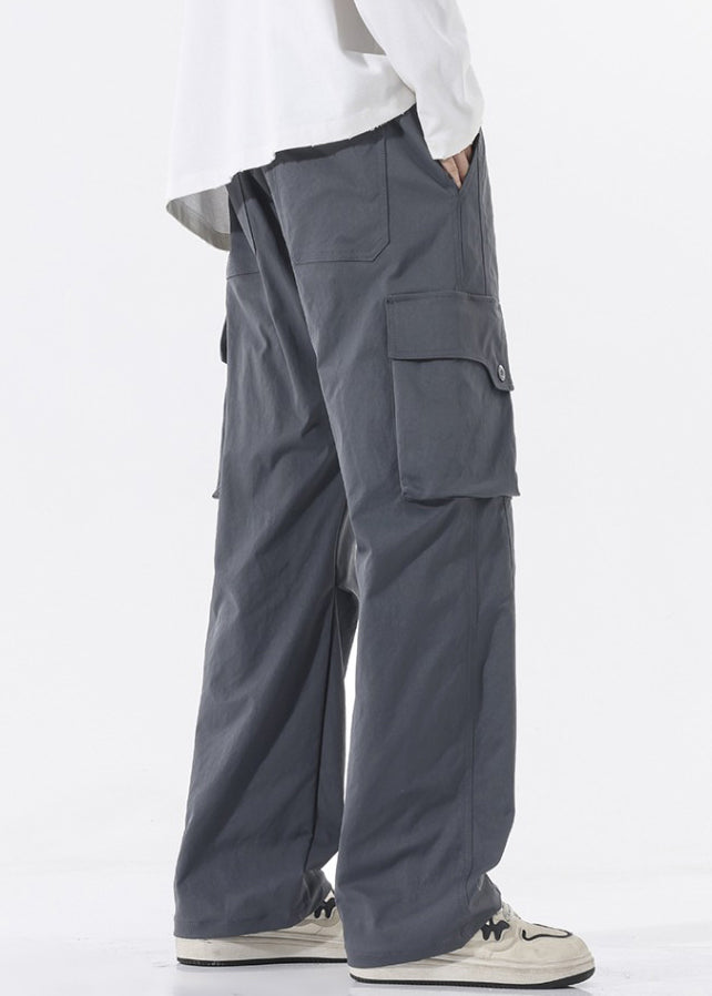 Green Pockets Cotton Pants Elastic Waist Spring