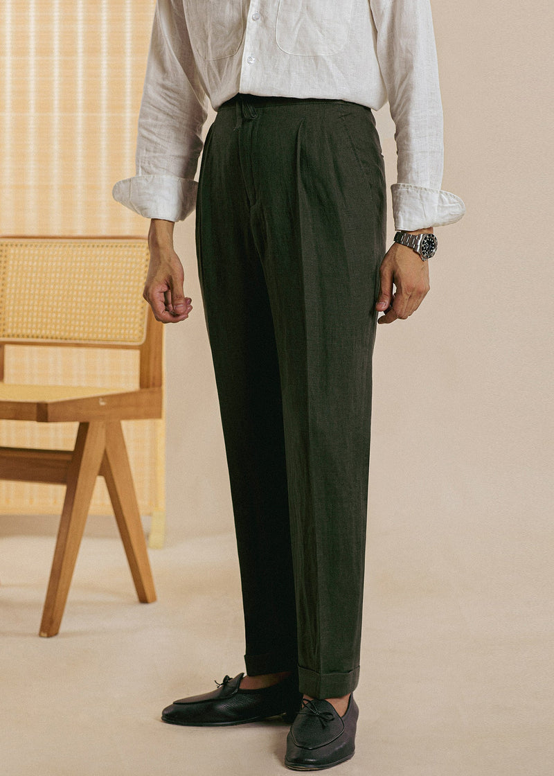 Green Pockets Linen Pants Clothing Drawstring