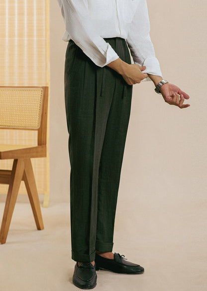 Green Pockets Linen Pants Clothing Drawstring