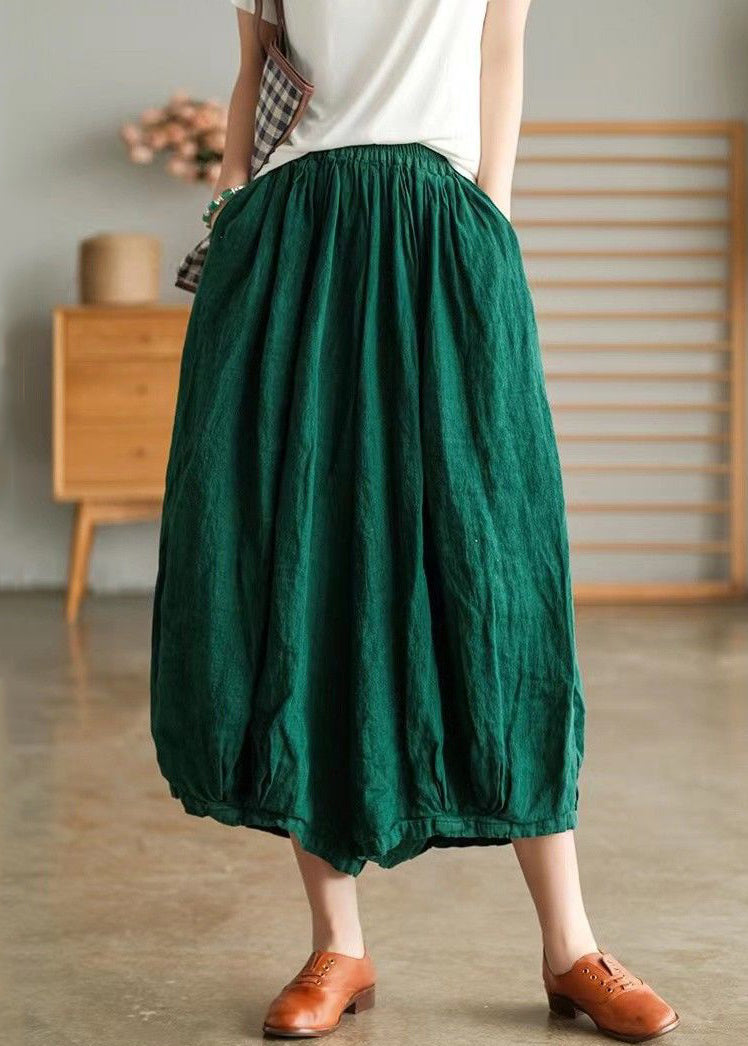 Green Pockets Linen Wide Leg Pants High Waist Summer
