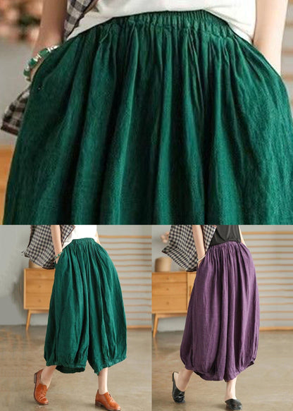 Green Pockets Linen Wide Leg Pants High Waist Summer