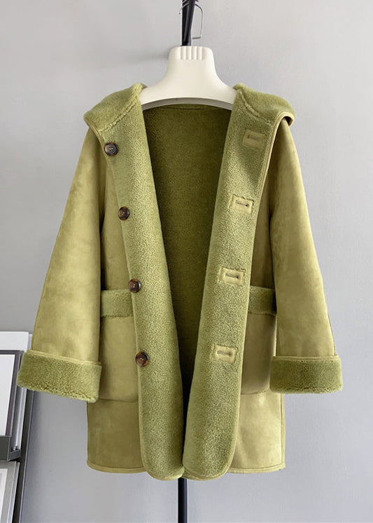 Green Pockets Woolen Hooded Jacket Wear on Both Sides Winter