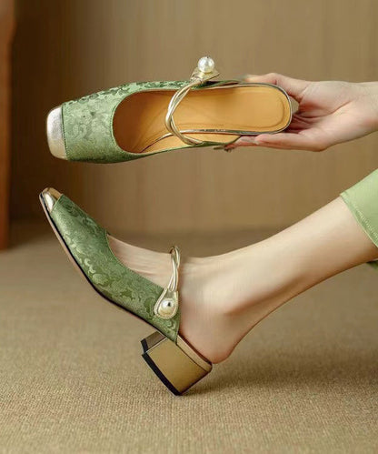Green Print Chunky Cowhide Leather Slide Sandals