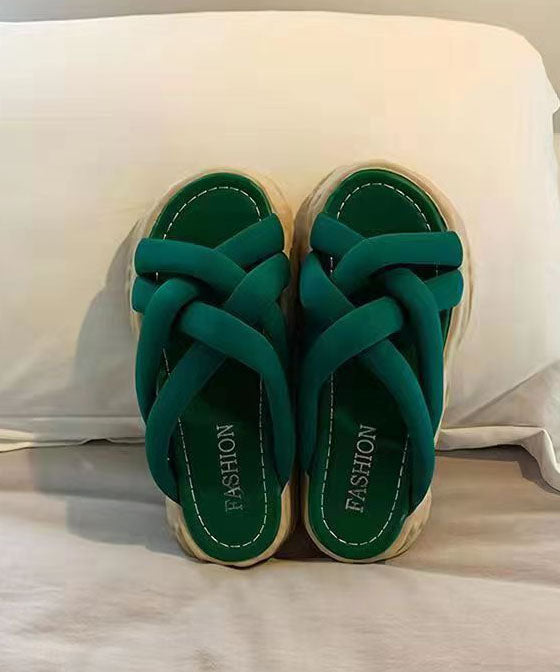 Green Slide Sandals Platform Splicing Cross Strap Peep Toe