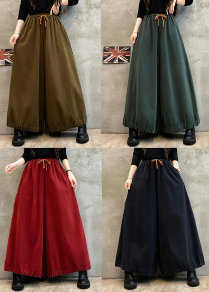 Green Pockets Cotton Wide Leg Pants High Waist