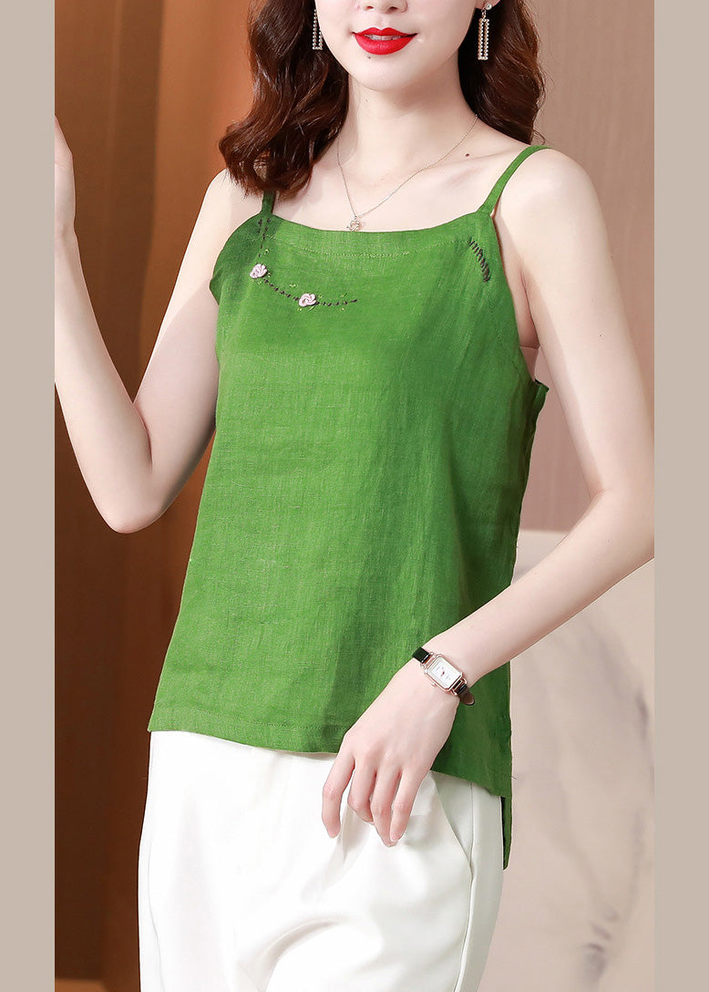 Green Square Collar Top Sleeveless