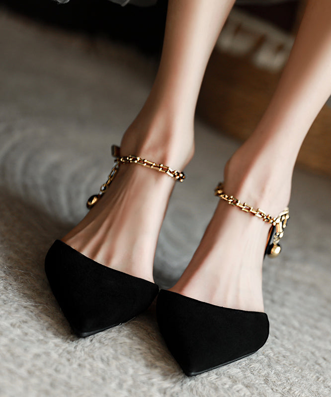 Green Suede High Heels Chain Linked Splicing