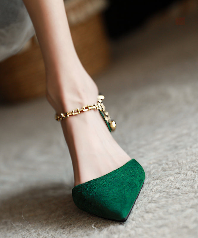 Green Suede High Heels Chain Linked Splicing