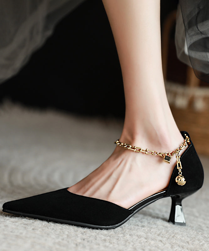 Green Suede High Heels Chain Linked Splicing