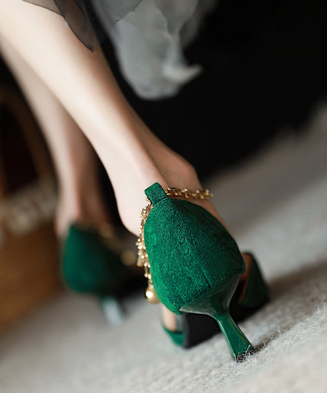 Green Suede High Heels Chain Linked Splicing