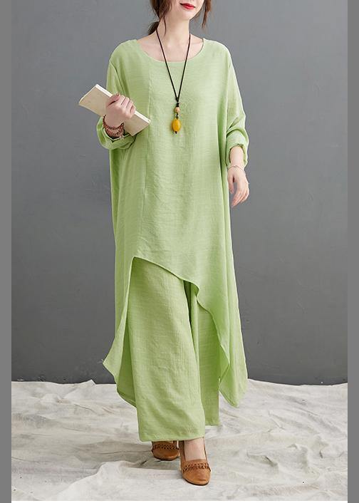 Green Suit Spring Long Top Wide Leg Pants Two Pieces