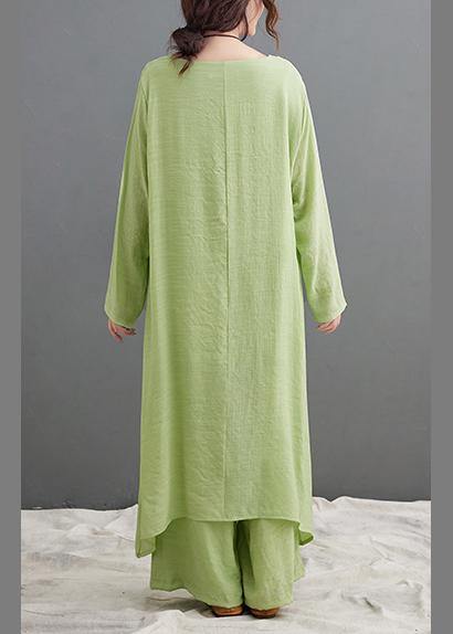 Green Suit Spring Long Top Wide Leg Pants Two Pieces