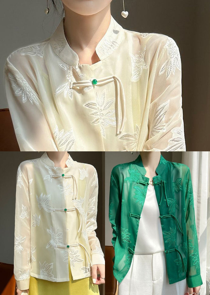Green Tulle Upf 50+ Top Embroideried Chinese Button Fall
