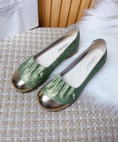 Green Print Cinched Splicing Flat Feet Shoes