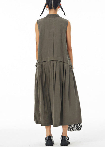 Green Wrinkled Long Shirt Dress Sleeveless