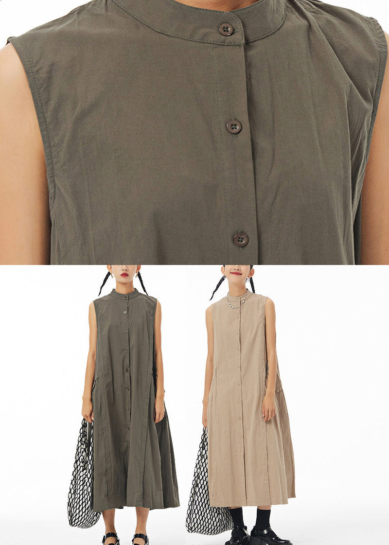 Green Wrinkled Long Shirt Dress Sleeveless