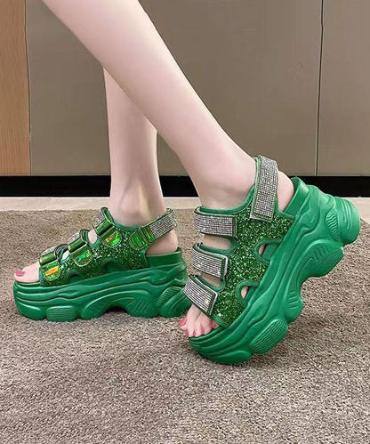 Green Zircon Sequins Splicing Peep Toe Platform Sandals