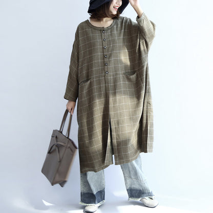 Green Plaid Oversized Dresses Woolen Dresses Long Shirts Caftans
