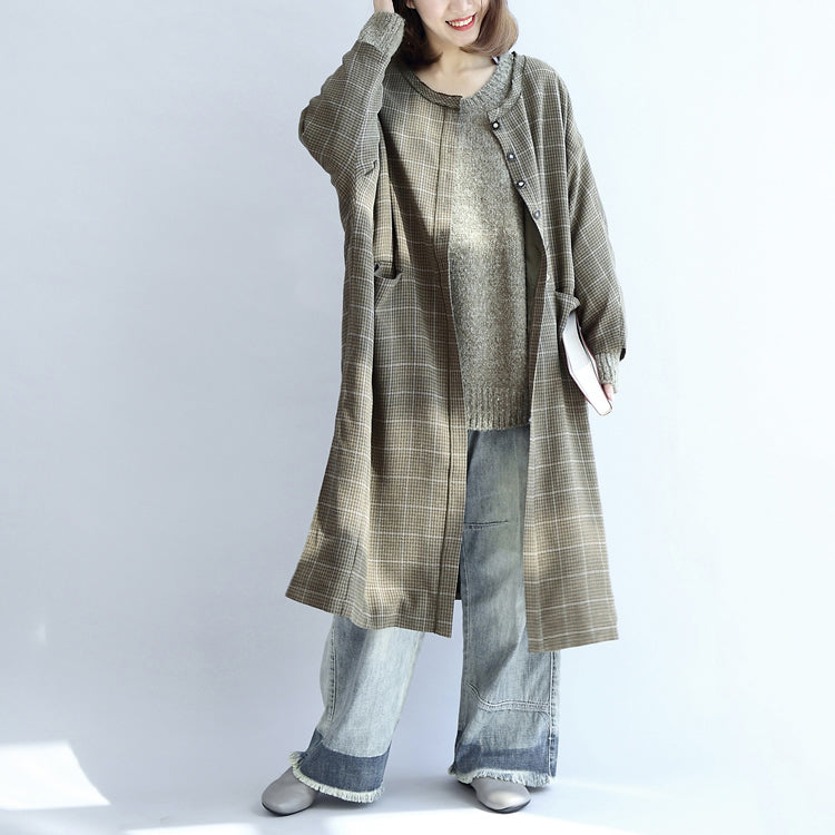 Green Plaid Oversized Dresses Woolen Dresses Long Shirts Caftans