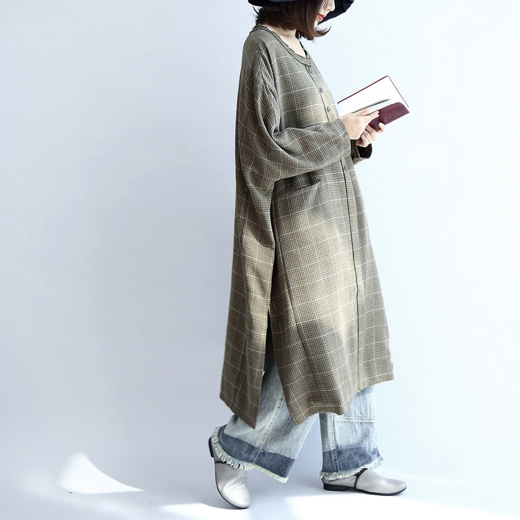 Green Plaid Oversized Dresses Woolen Dresses Long Shirts Caftans